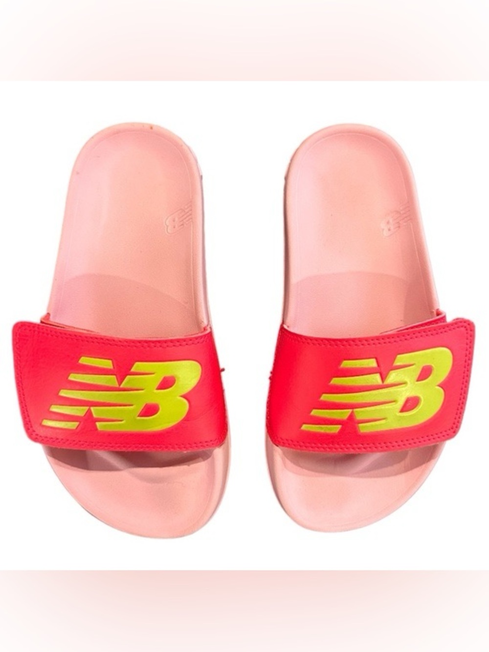 New Balance Pink Slides with Neon Yellow Logo - Kids